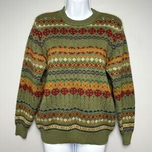 VTG Grandmacore Wool Blend Fair Isle Cottagecore Sweater Womens Sz M